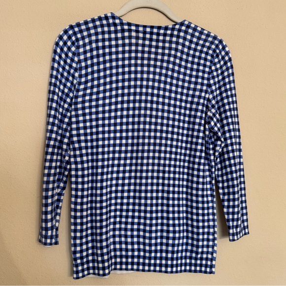 Talbots Cardigan Sweater Top 2 Pc SET Petite P 3/4 Sleeves Blue White Checkered - Picture 4 of 13